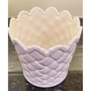 Vintage White Whittier Pottery Woven Basketweave Ceramic Vase Planter